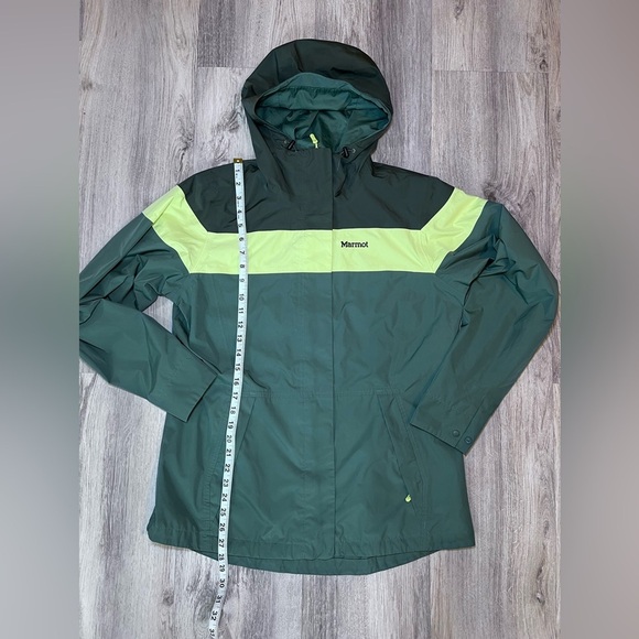Marmot  Roam Rain Jacket Women’s Large Green Yellow Hooded Full Zip Waterproof - Picture 9 of 11